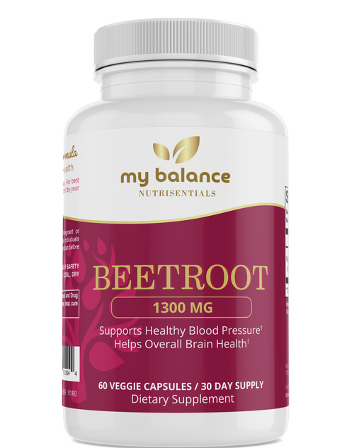 My Balance Beetroot Capsules supplement bottle, front label